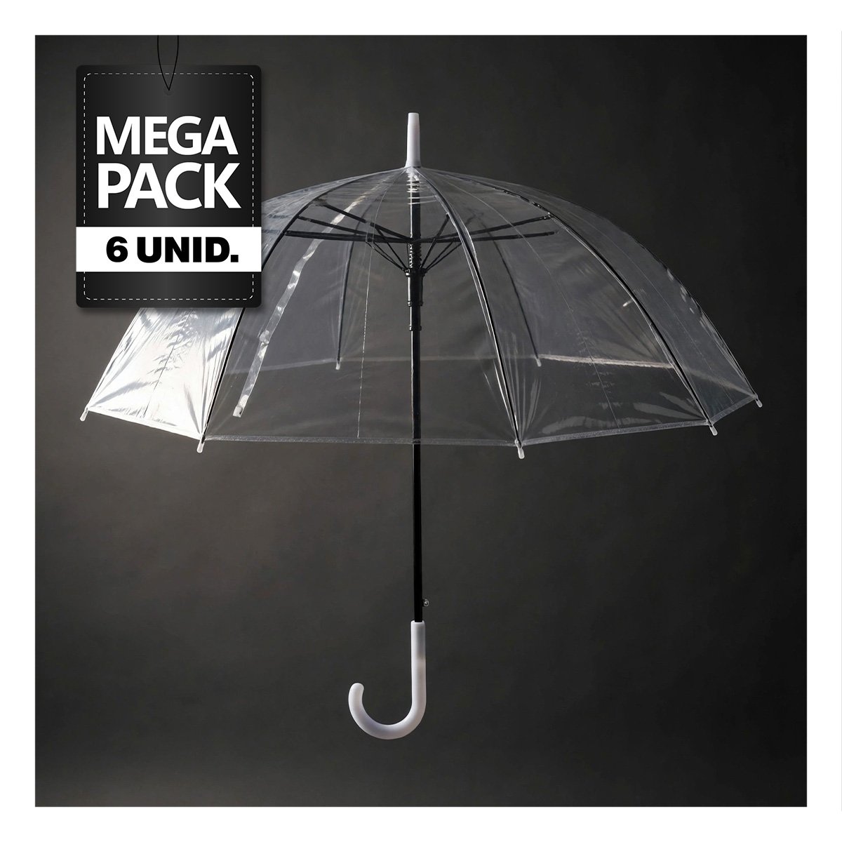 PACK6 SOMBRILLA LARGA TRANSPARENTE DE ALTA DURABILIDAD CON DISENO MODERNO Y COMODO - 1