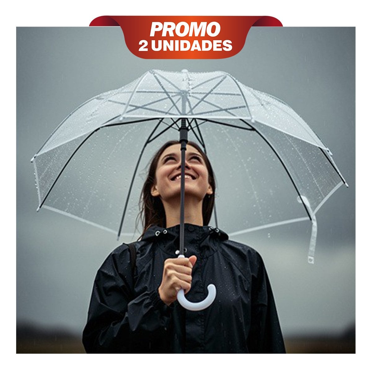 PACK2 SOMBRILLA LARGA TRANSPARENTE CON ESTILO MODERNO Y RESISTENTE PARA LA LLUVIA YPAPEL REGALO - 1