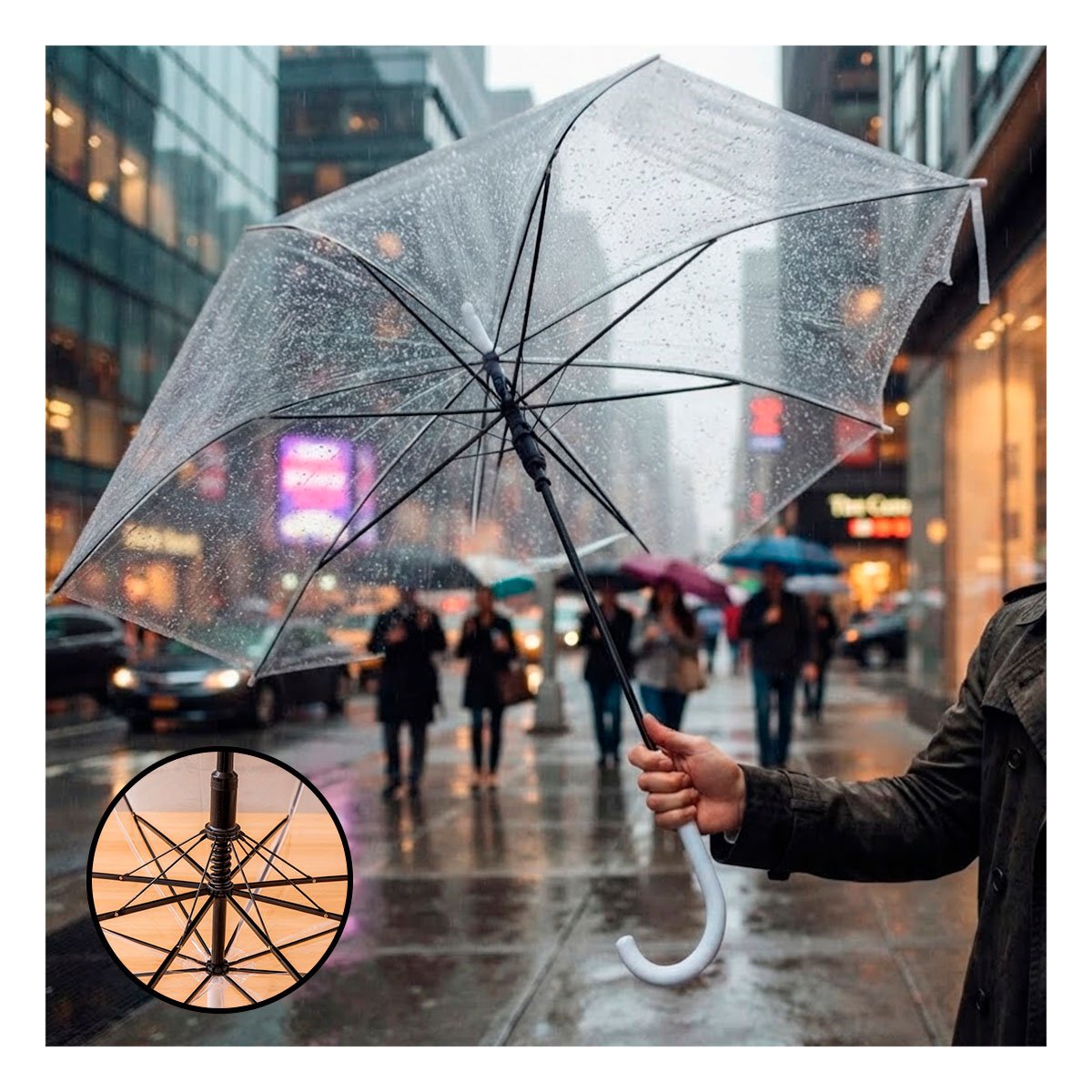 PACK2 SOMBRILLA LARGA TRANSPARENTE CON ESTILO MODERNO Y RESISTENTE PARA LA LLUVIA YPAPEL REGALO - 3