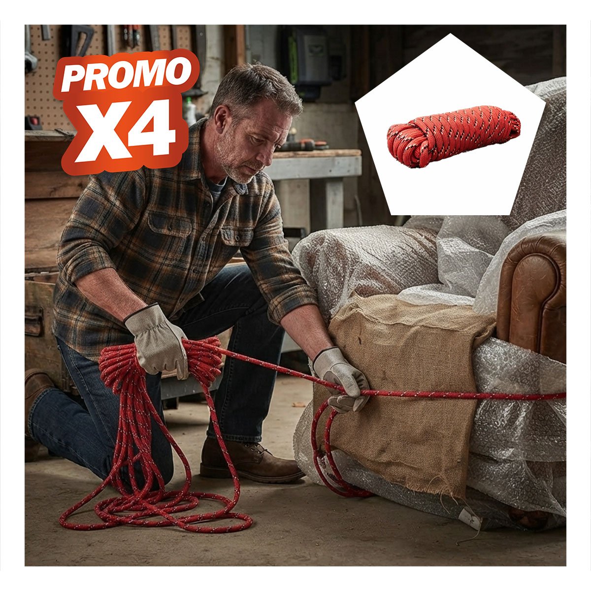 PACK4 LAZO ROJO DE ALTA CALIDAD PARA CAMPING CON DISENO PRACTICO Y DURO YREGALO STICKER - 1