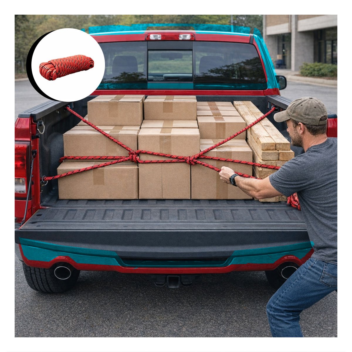 PACK4 LAZO ROJO DE ALTA CALIDAD PARA CAMPING CON DISENO PRACTICO Y DURO YREGALO STICKER - 2