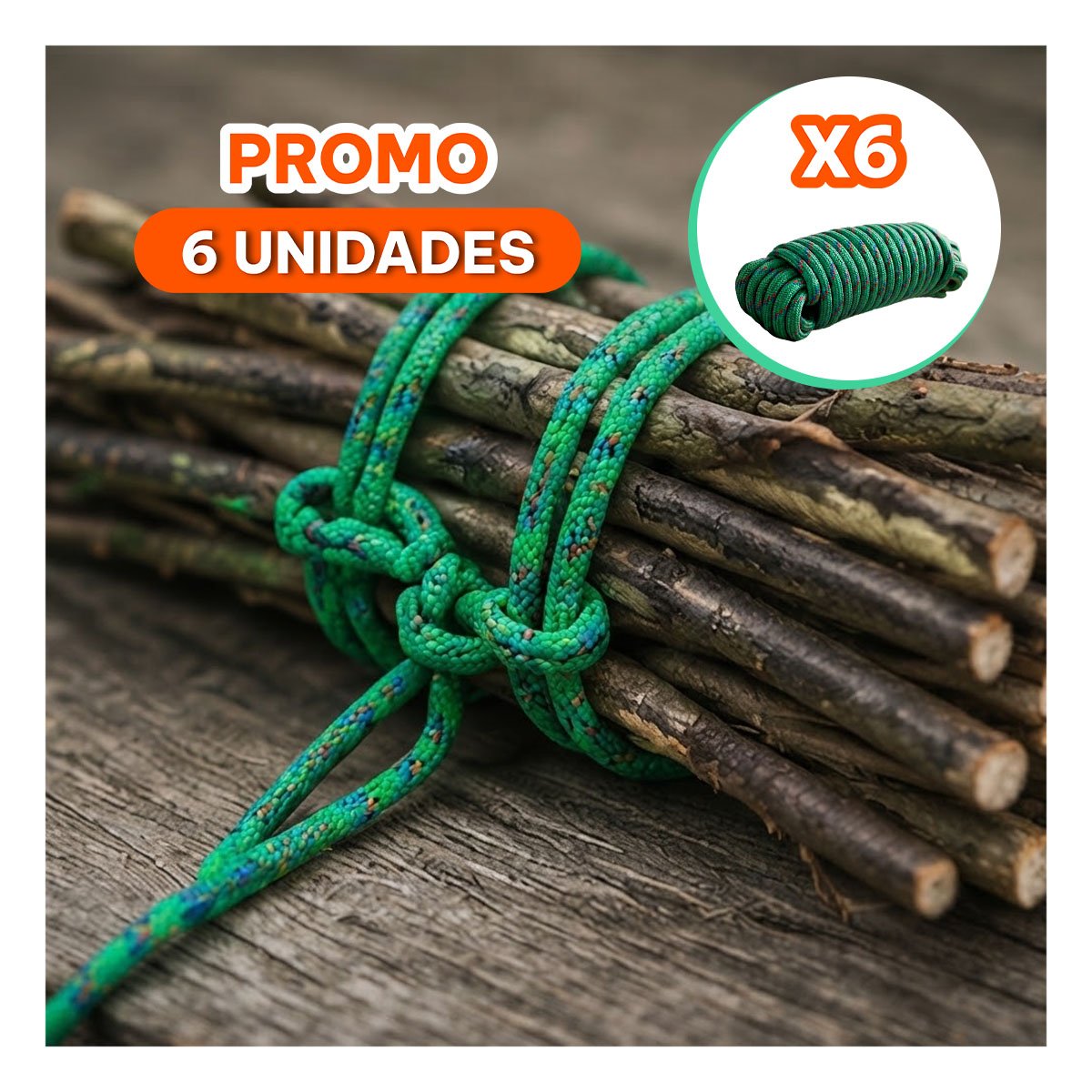 PACK6 CUERDA VERDE PARA USAR EN CAMPING CON GRAN SEGURIDAD Y RESISTENCIA - 1