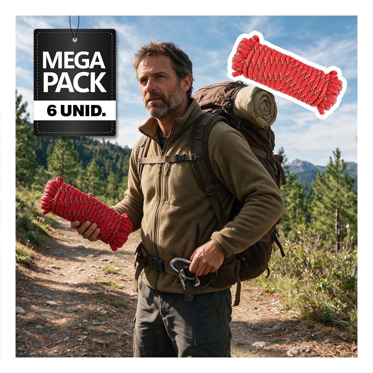 PACK6 SOGA ROJA PARA DEPORTES Y CAMPAMENTO CON GRAN DISENO E INNOVACION YPAPEL REGALO - 1