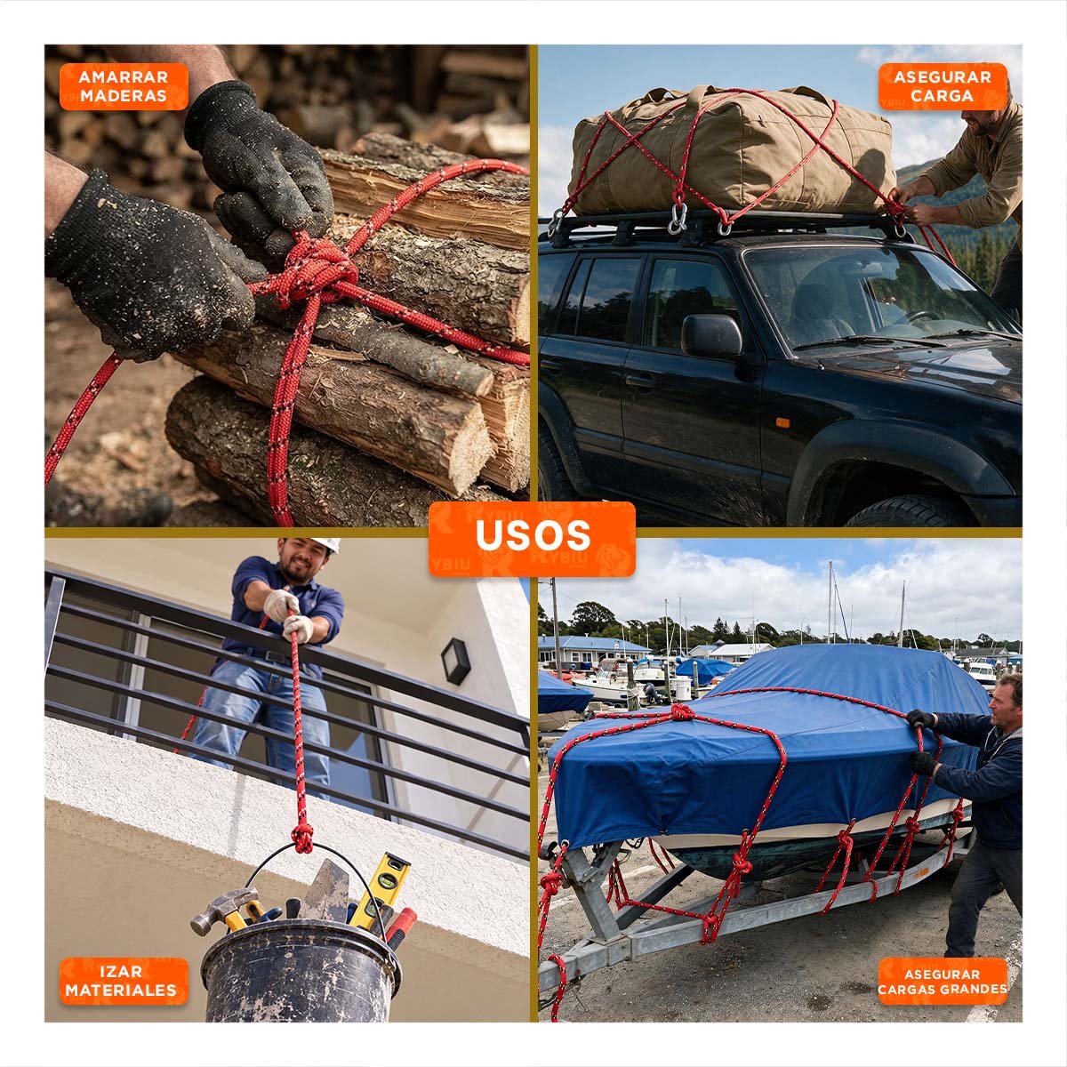 PACK2 LAZO ROJO DE GRAN RESISTENCIA PARA TRABAJO Y DEPORTES EN CAMPING - 4