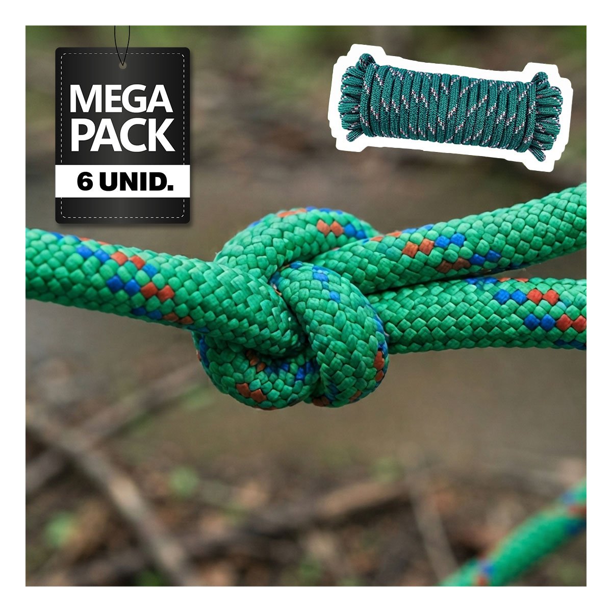 PACK6 SOGA VERDE PARA DEPORTES Y CAMPAMENTO CON GRAN DISENO E INNOVACION YPAPEL REGALO - 1