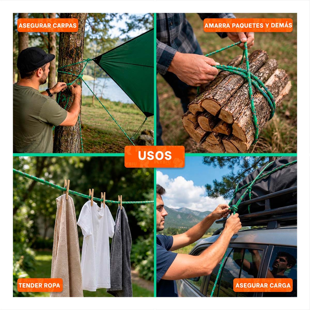 PACK6 SOGA VERDE PARA DEPORTES Y CAMPAMENTO CON GRAN DISENO E INNOVACION YPAPEL REGALO - 3