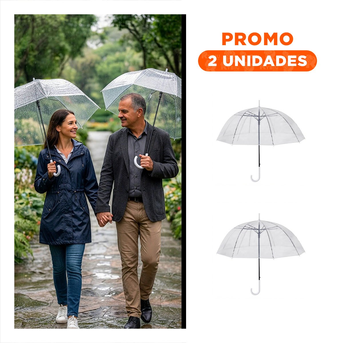 PACK2 PARAGUERAS LARGO TRANSPARENTE CON DISENO ELEGANTE PARA LLUVIA YREGALO STICKER - 1