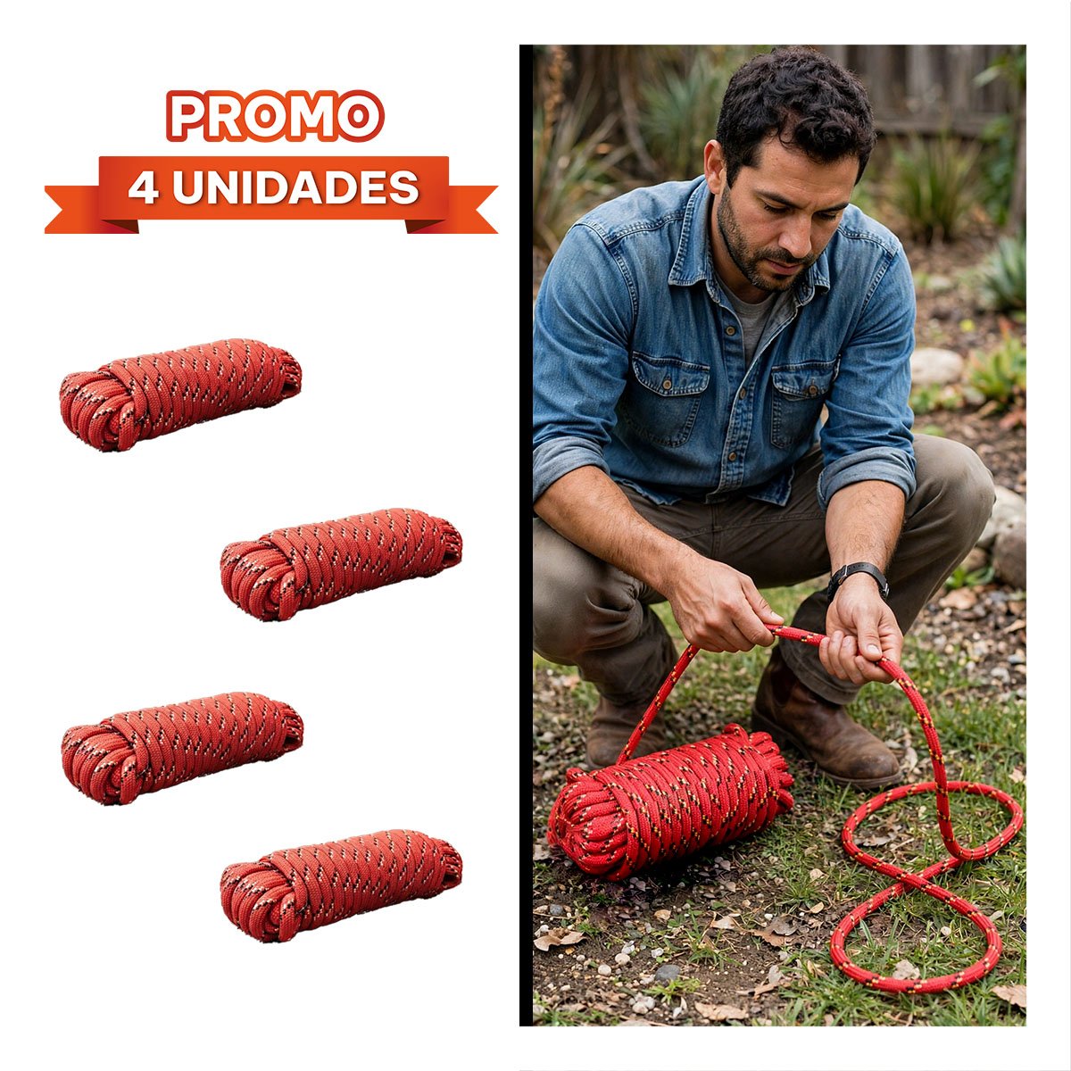 PACK4 CORDON ROJO PARA PROTECCION EN CAMPING CON RESISTENCIA PARA DEPORTES - 1