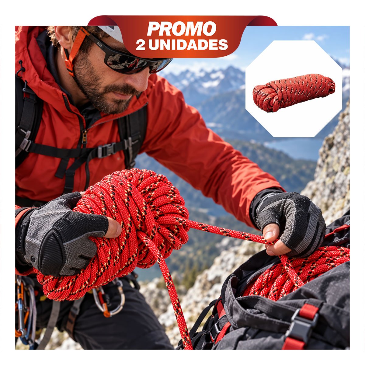 PACK2 SOGA ROJA PARA PROTECCION EN CAMPING CON RESISTENCIA PARA DEPORTES YREGALO STICKER - 1