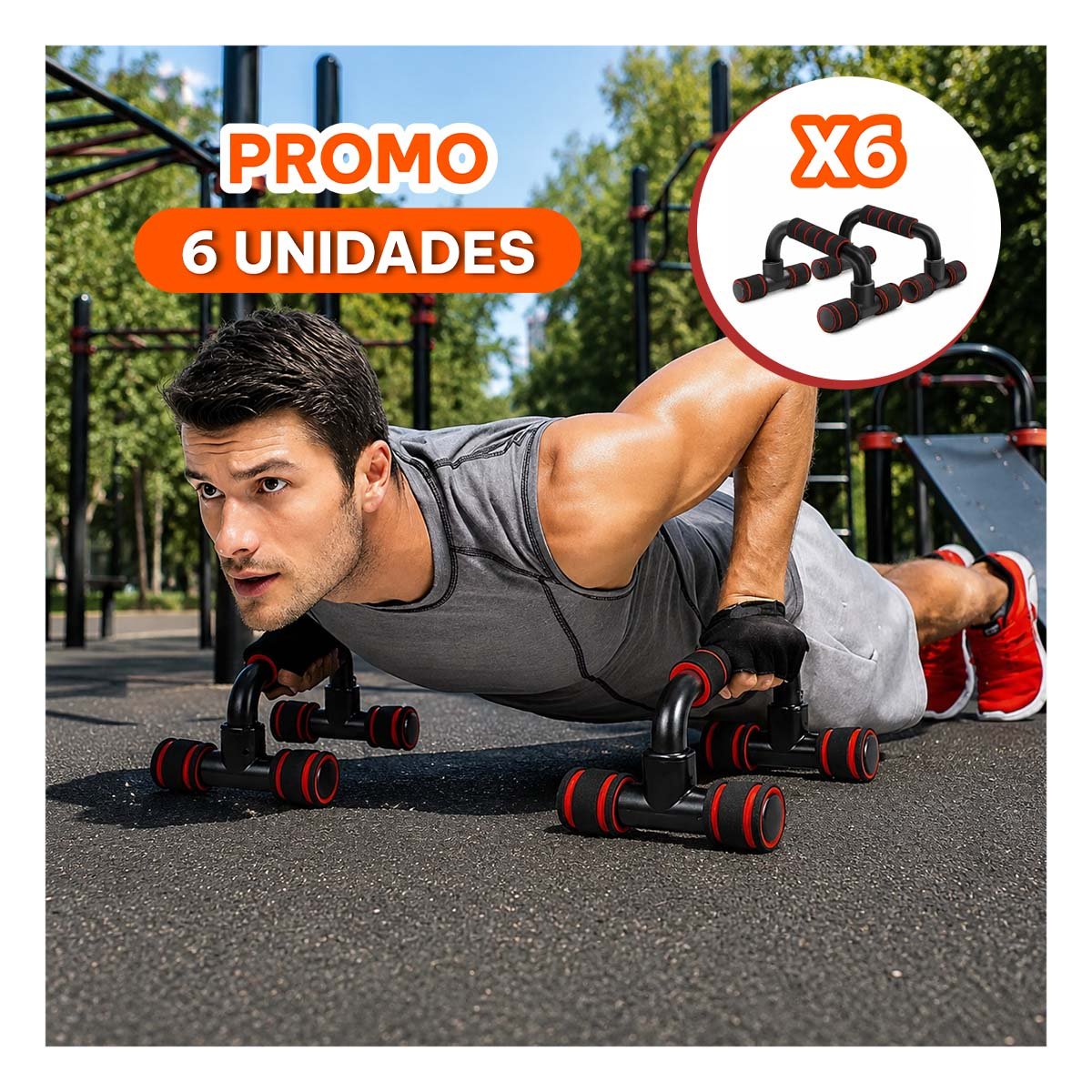 PACK6 SOPORTES PUSH UP EN FORMA DE C ROJO PLASTICO PARA ENTRENAR CON ALTA CALIDAD - 1