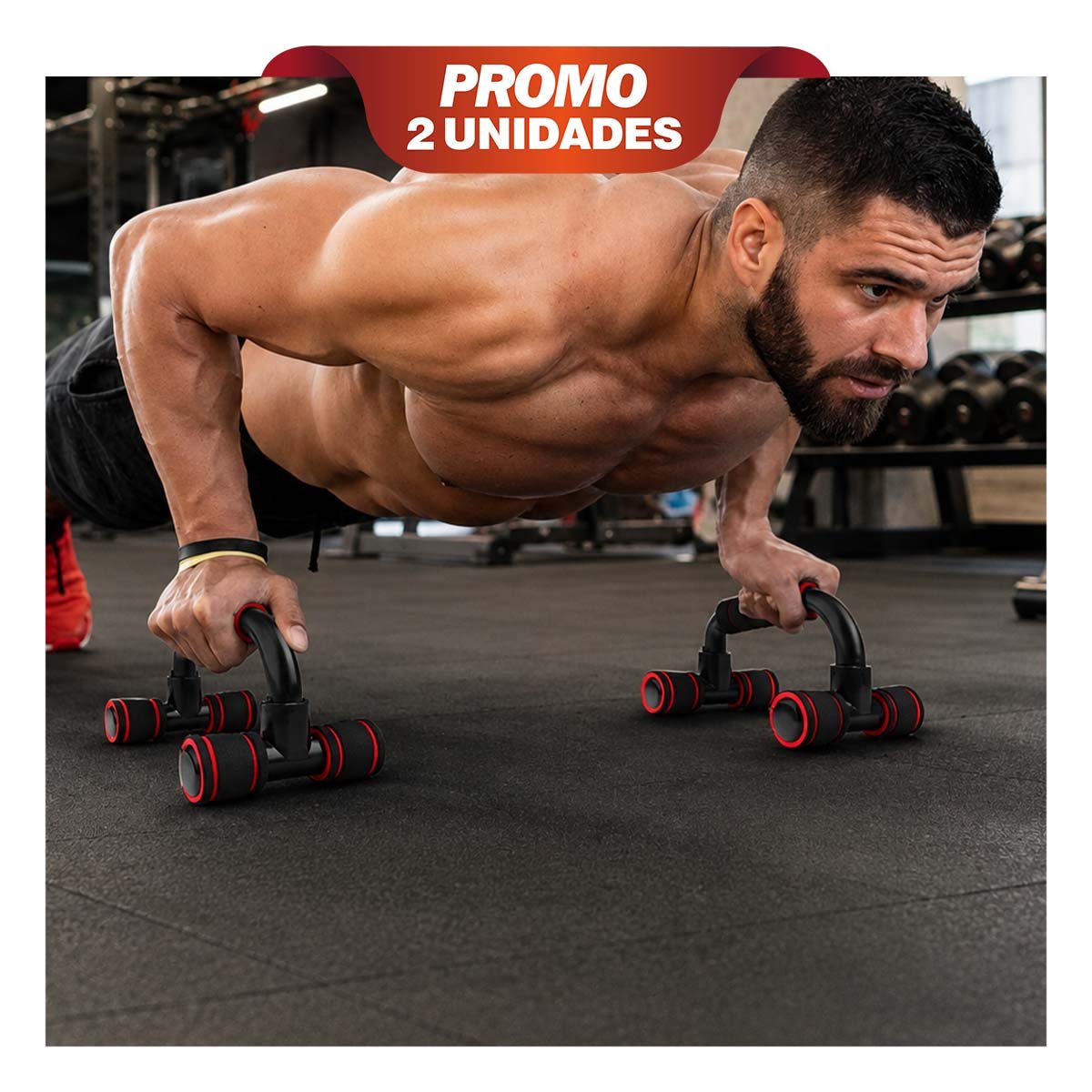 PACK2 MANIJAS PUSH UP EN FORMA DE C ROJO PLASTICO CON ESTILO COMODO PARA USAR YREGALO STICKER - 1