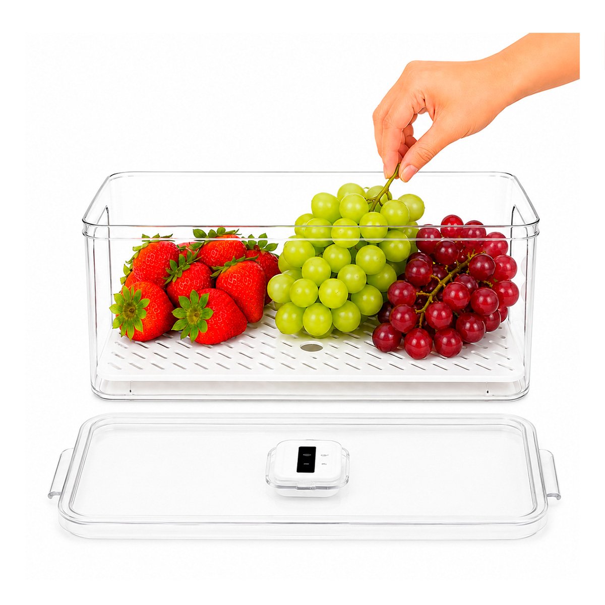RECIPIENTE PARA ALIMENTOS DE ACRILICO CON 32X10X21CM Y TAPA Y REGALO STICKER - 1