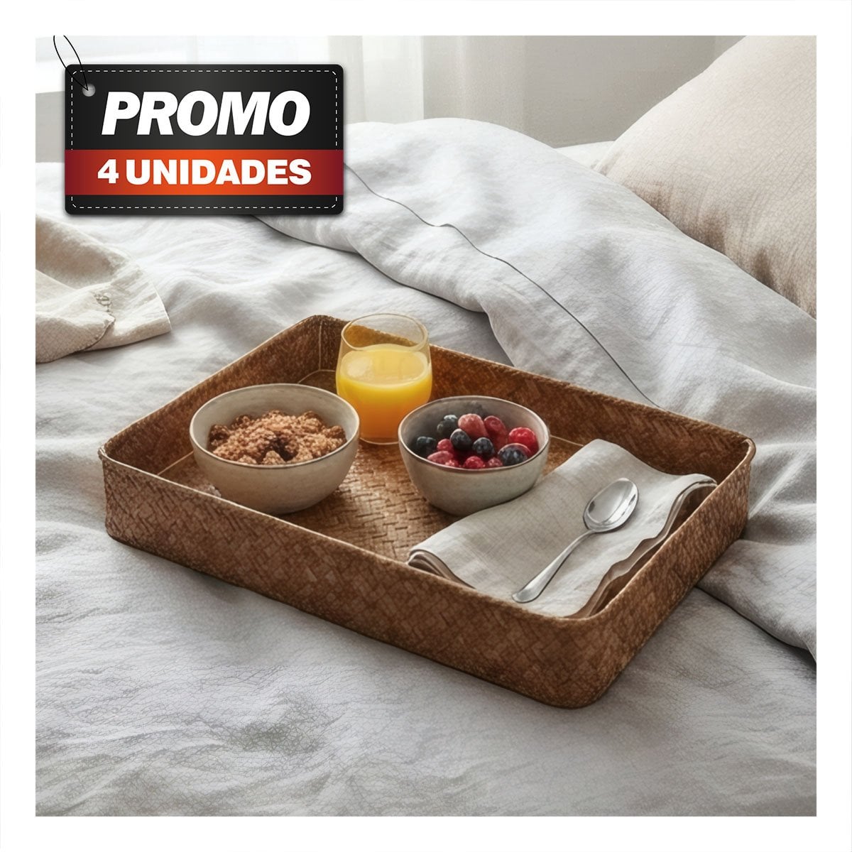 PACK4 BANDEJA PARA DECORACION DEL HOGAR RECTANGULAR TEJIDA MOSTAZA 32X22X5 - 1