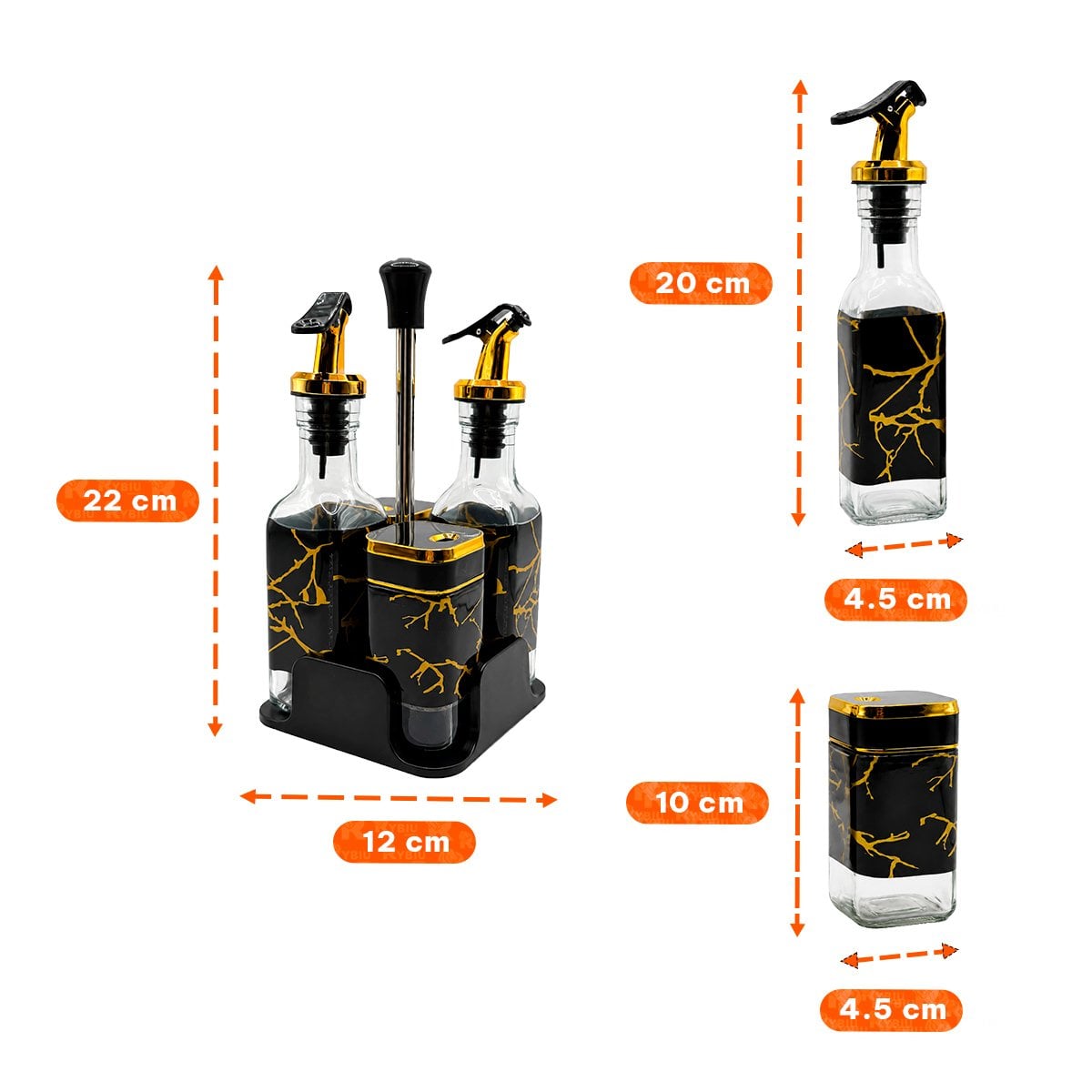 PACK2 KIT DISPENSADORES DE SAZONADORES CON BASE DIS MARMOL NEGRO - 3