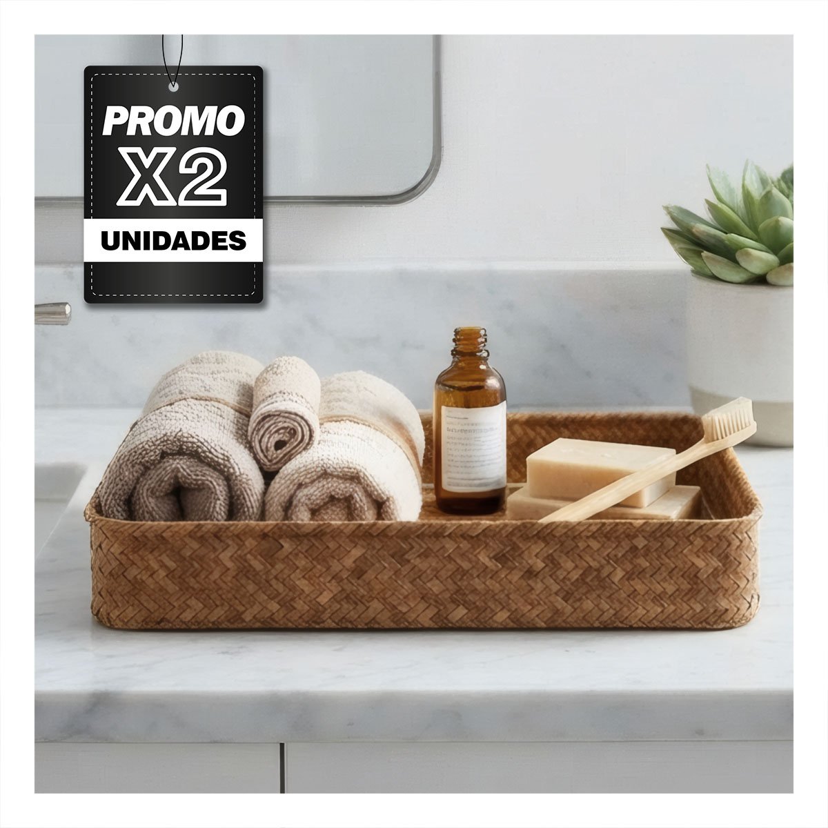 PACK2 FUENTE PARA SALA TEJIDA RECTANGULAR MOSTAZA 32X22X5 MULTIUSO - 1