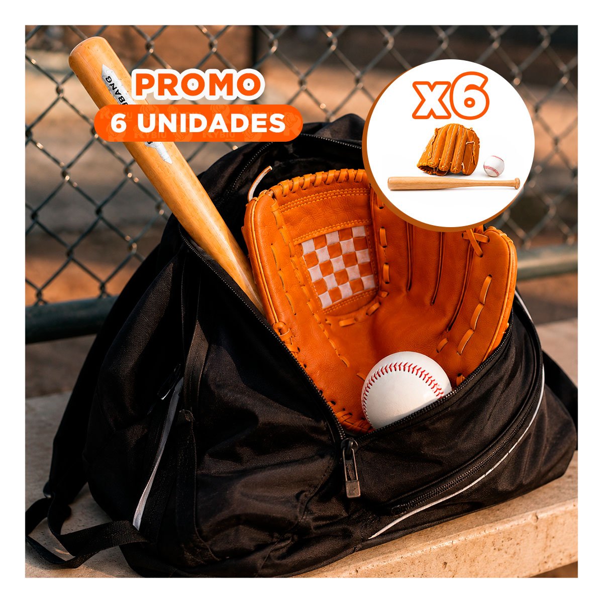 PACK6 PACK COMPLETO PARA BEISBOL MARRON CON ACCESORIOS DE ENTRENAMIENTO YREGALO STICKER - 1