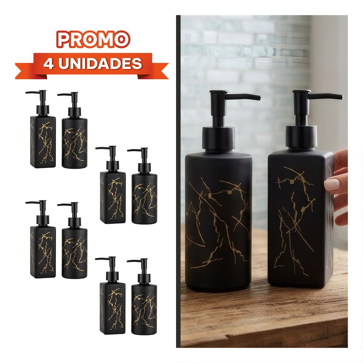 PACK4 JUEGO 2 ENVASE PARA ALCOHOL LIQUIDO COLOR NEGRO CON ACABADO - 1