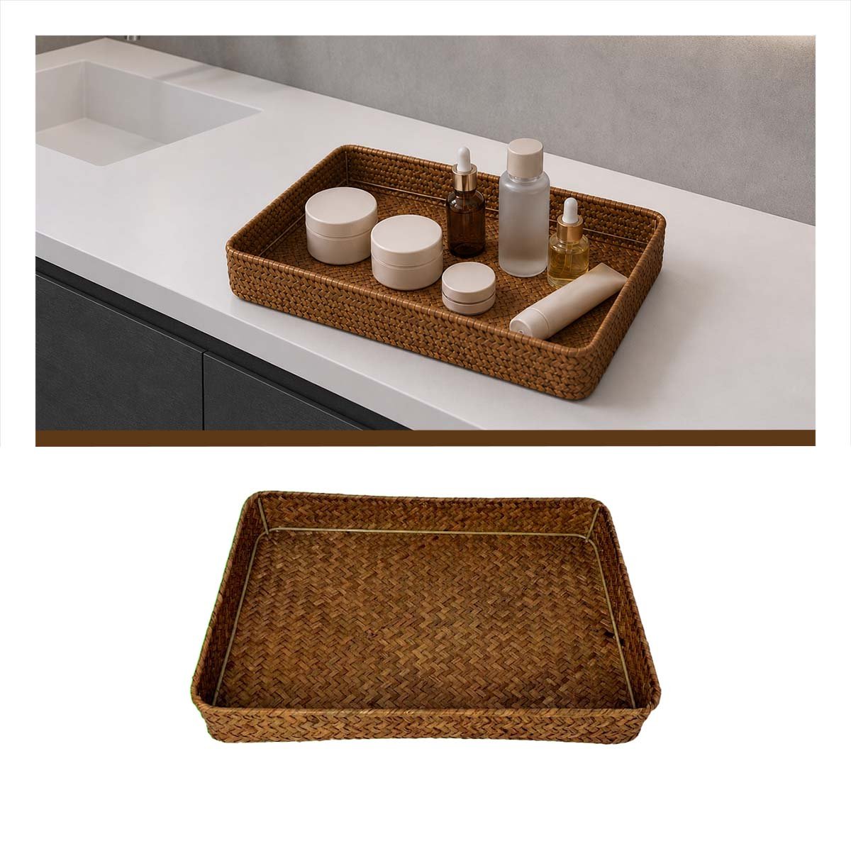 BASE PARA DECORACION RECTANGULAR TEJIDA MOSTAZA 32X22X5 HOGAR Y LIGAS REGALO - 1