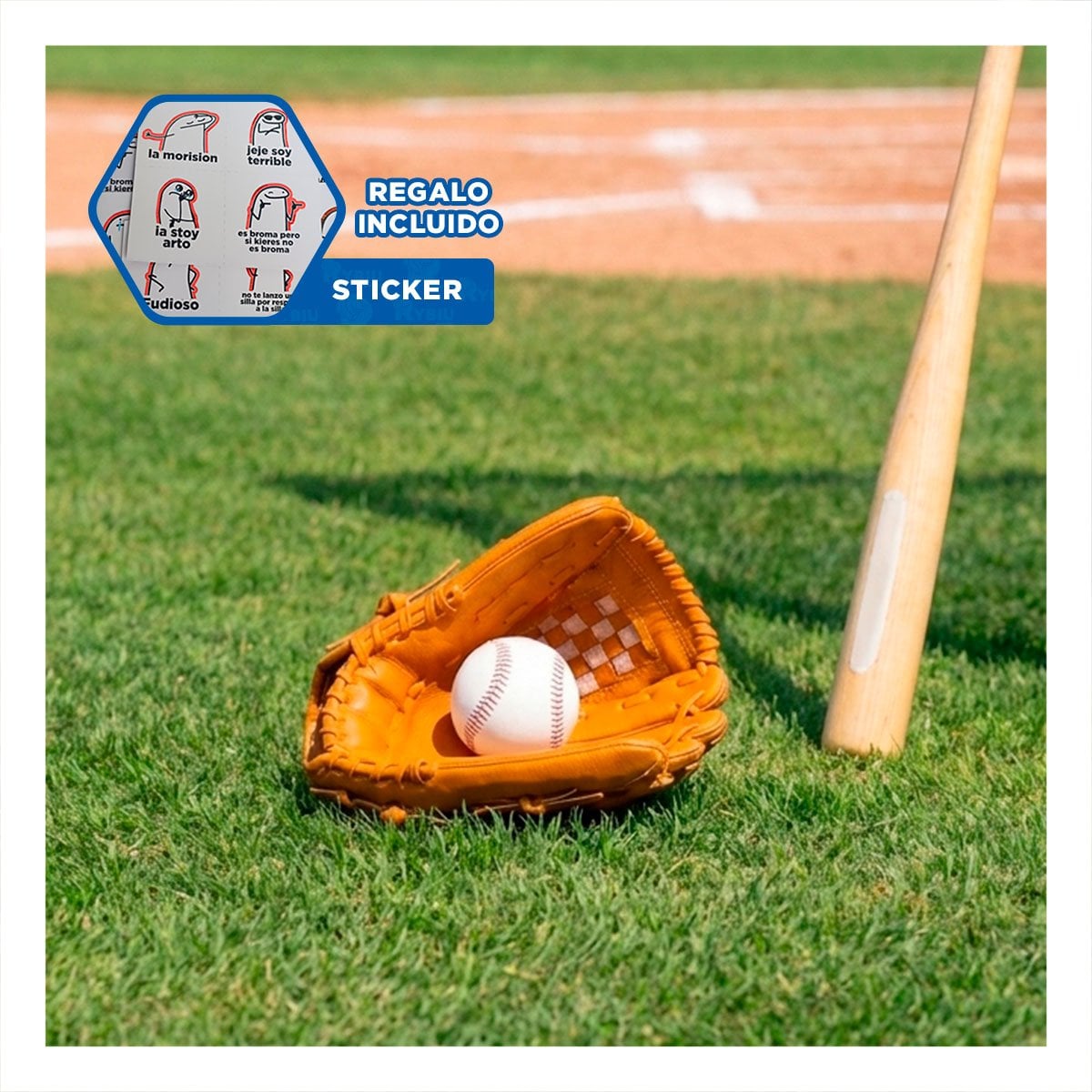 KIT COMPLETO COLOR MARRON CON BATE GUANTE Y PELOTA PARA BEISBOL Y REGALO STICKER - 1