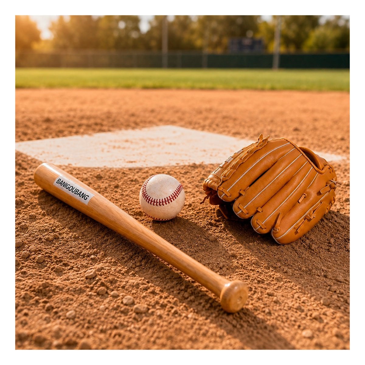 KIT COMPLETO COLOR MARRON CON BATE GUANTE Y PELOTA PARA BEISBOL Y REGALO STICKER - 2