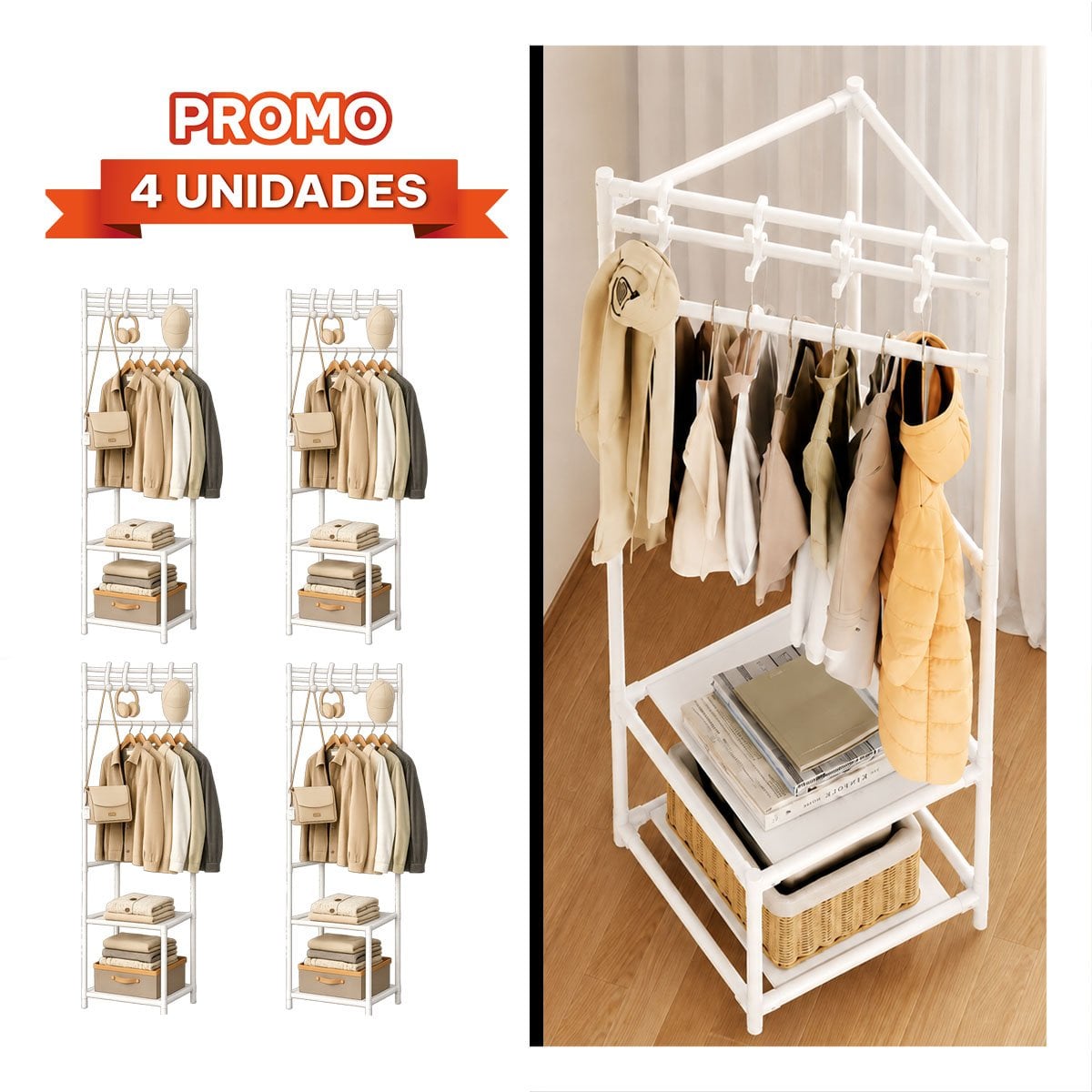 PACK4 ESTANTE ESQUINERO BLANCO DE 2 NIVELES PARA ZAPATOS CON PERCHERA 177X41CM YREGALO STICKER - 1