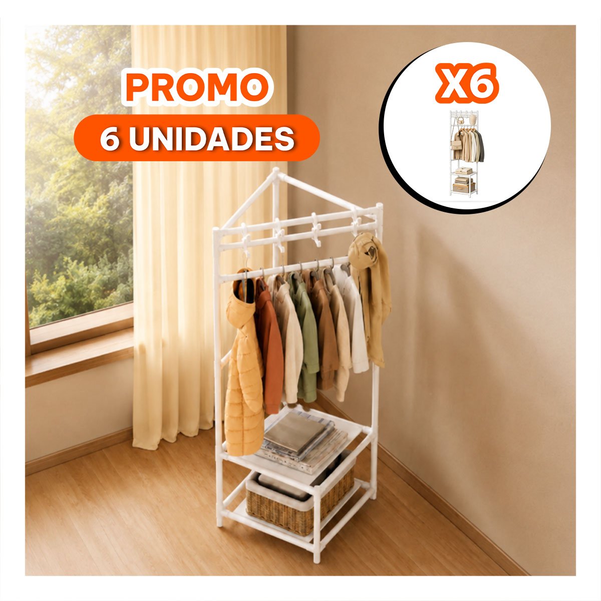 PACK6 ORGANIZADOR BLANCO PARA ENTRADA CON PERCHERA ESQUINERO 177X41CM 2 NIVELES YREGALO STICKER - 1