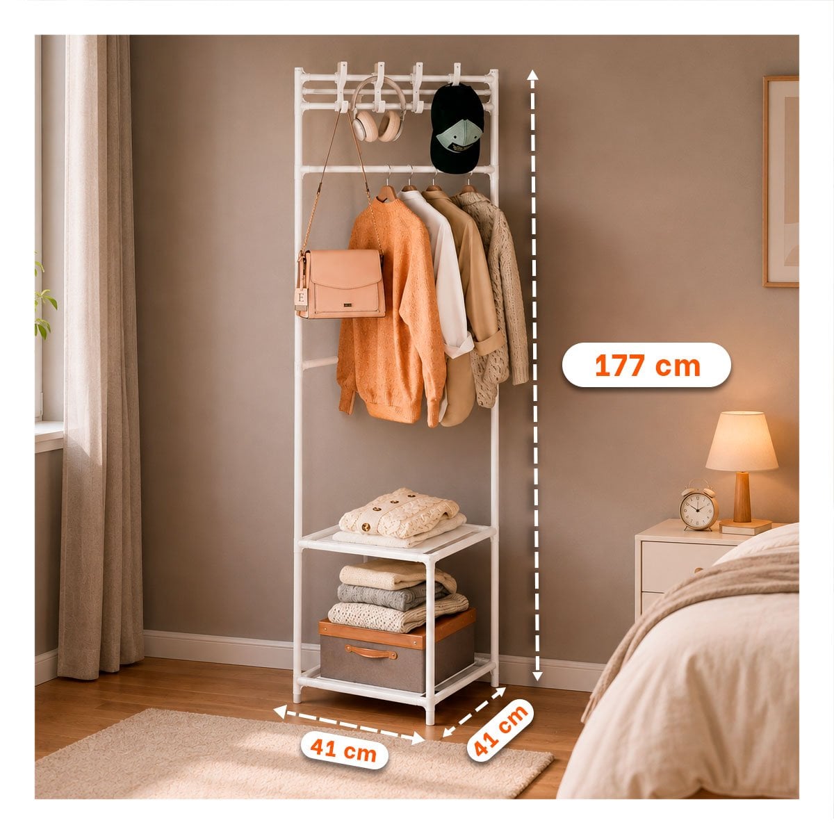 ZAPATERA ESQUINERO CON PERCHERA BLANCO 177X41CM DE 2 NIVELES PARA HOGAR - 2