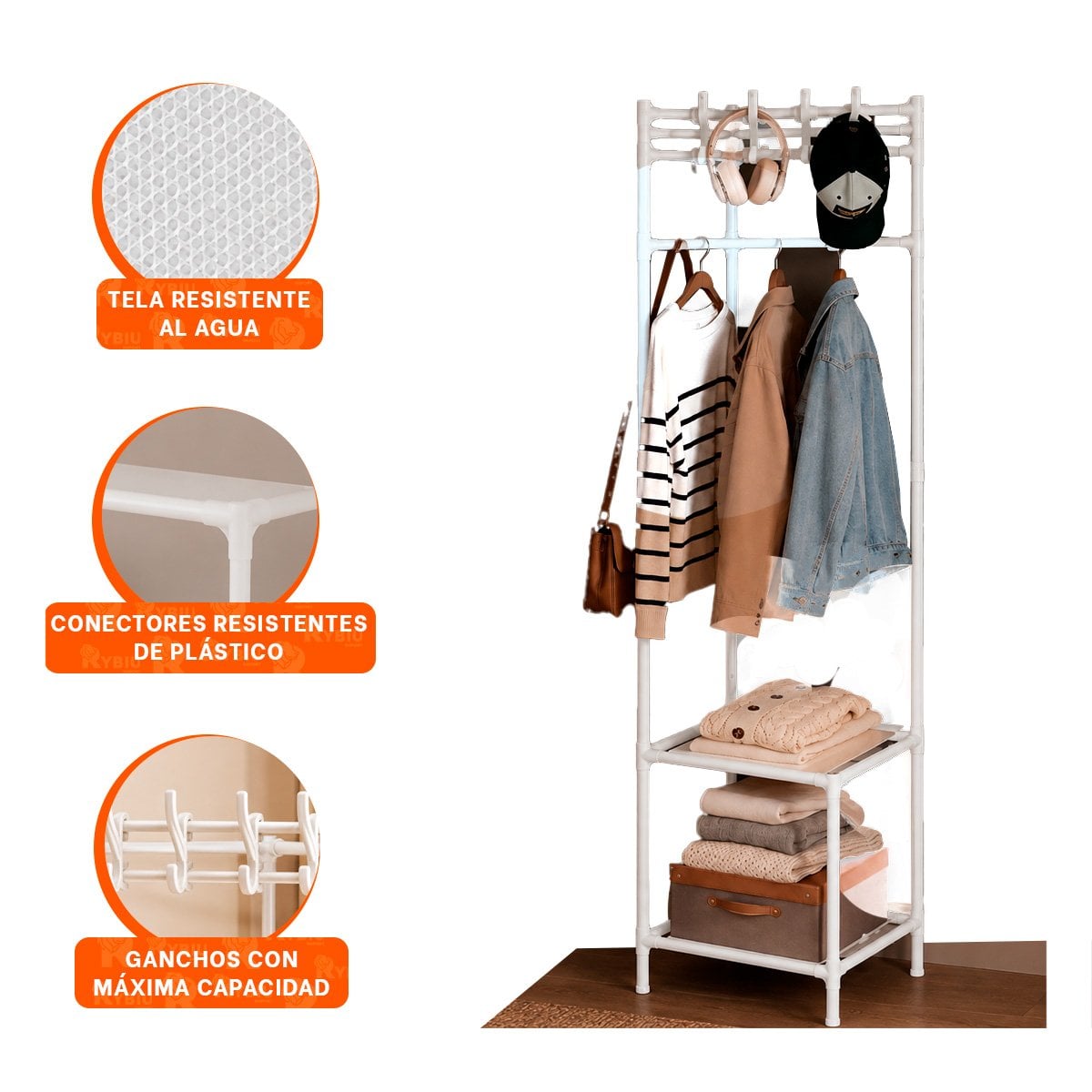 ZAPATERA ESQUINERO CON PERCHERA BLANCO 177X41CM DE 2 NIVELES PARA HOGAR - 4