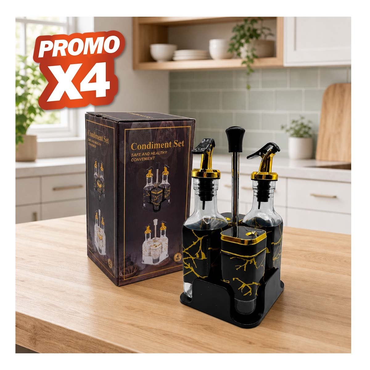 PACK4 PACK ORGANIZADOR DE SAZONADORES CON BASE DIS MARMOL NEGRO YREGALO STICKER - 1