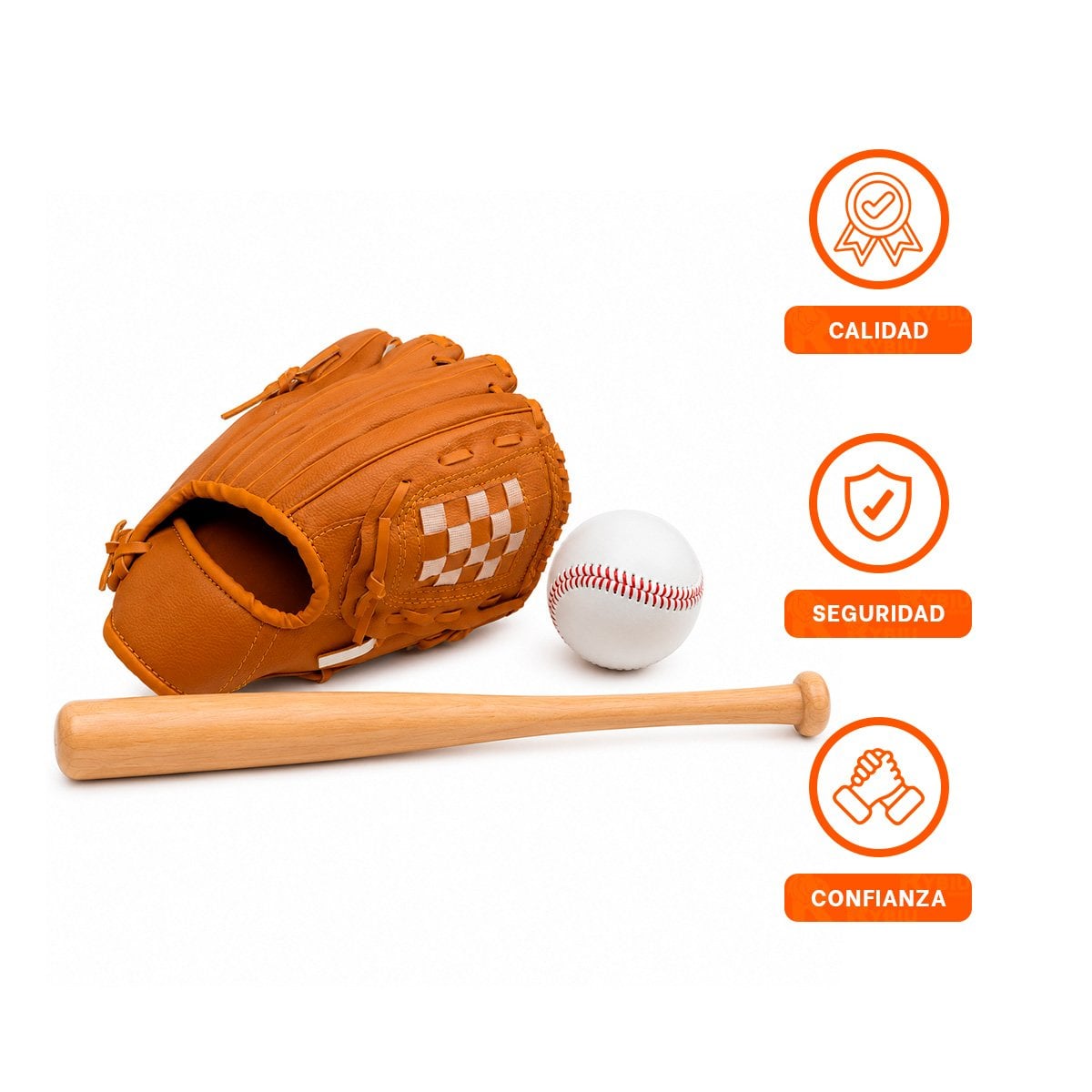 COMBO COLOR MARRON PARA BEISBOL CON BATE GUANTE Y PELOTA DE MADERA - 3