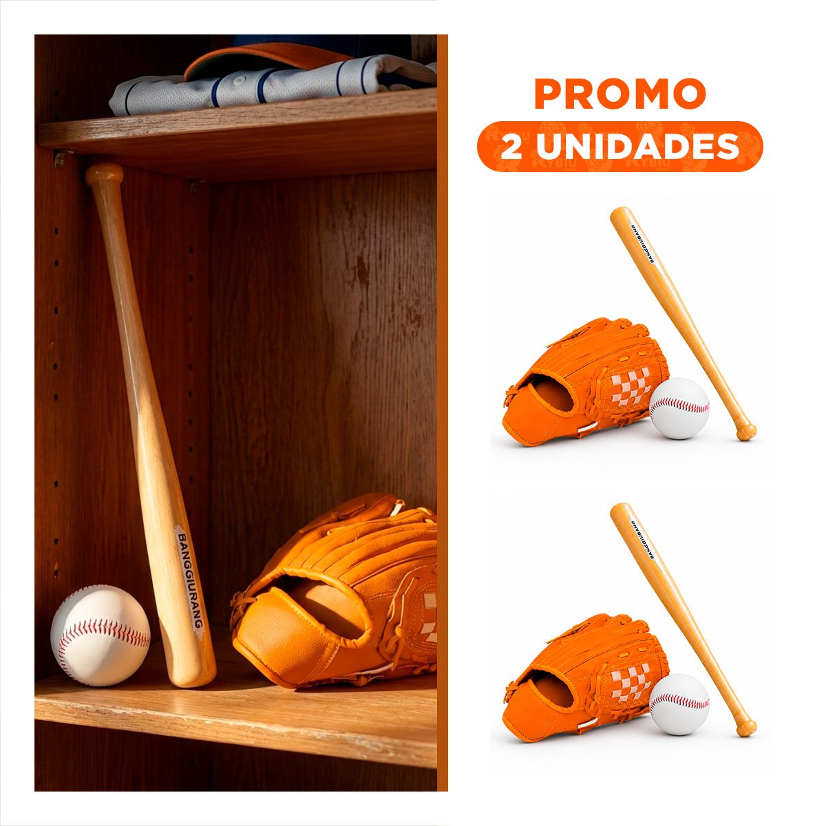 PACK2 KIT CON EQUIPO DE BEISBOL MARRON PARA ACTIVIDADES RECREATIVAS - 1