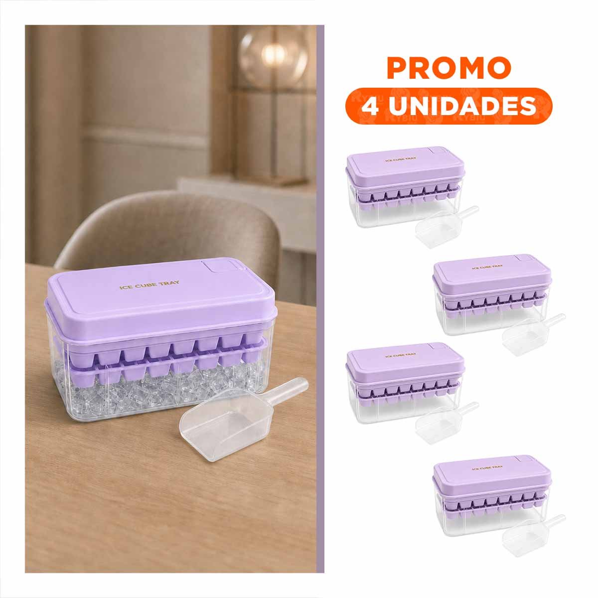 PACK4 HIELERA LILA PARA CONGELAR CUBOS CON MOLDE DE HIELO YREGALO STICKER - 1