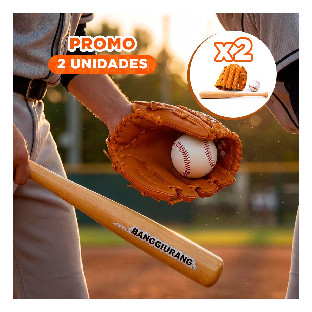 PACK2 COMBO RECREATIVO DE BEISBOL COLOR MARRON CON EQUIPO COMPLETO YREGALO STICKER - 1