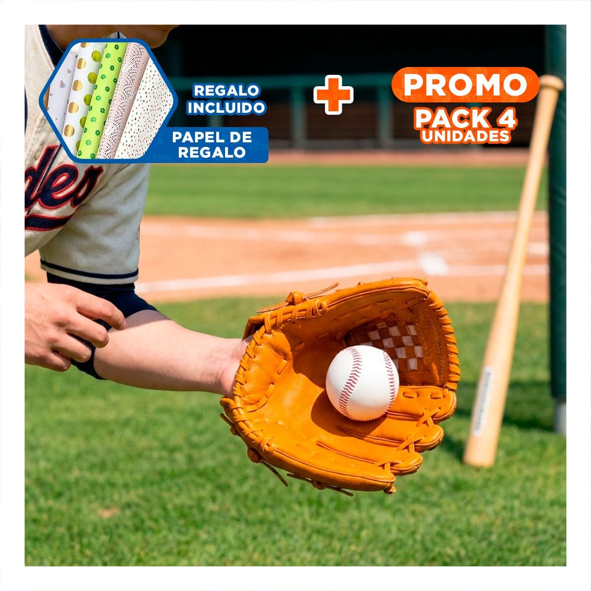 PACK4 KIT MARRON CON ACCESORIOS DE BEISBOL PARA PRACTICAS DIARIAS YPAPEL REGALO - 1