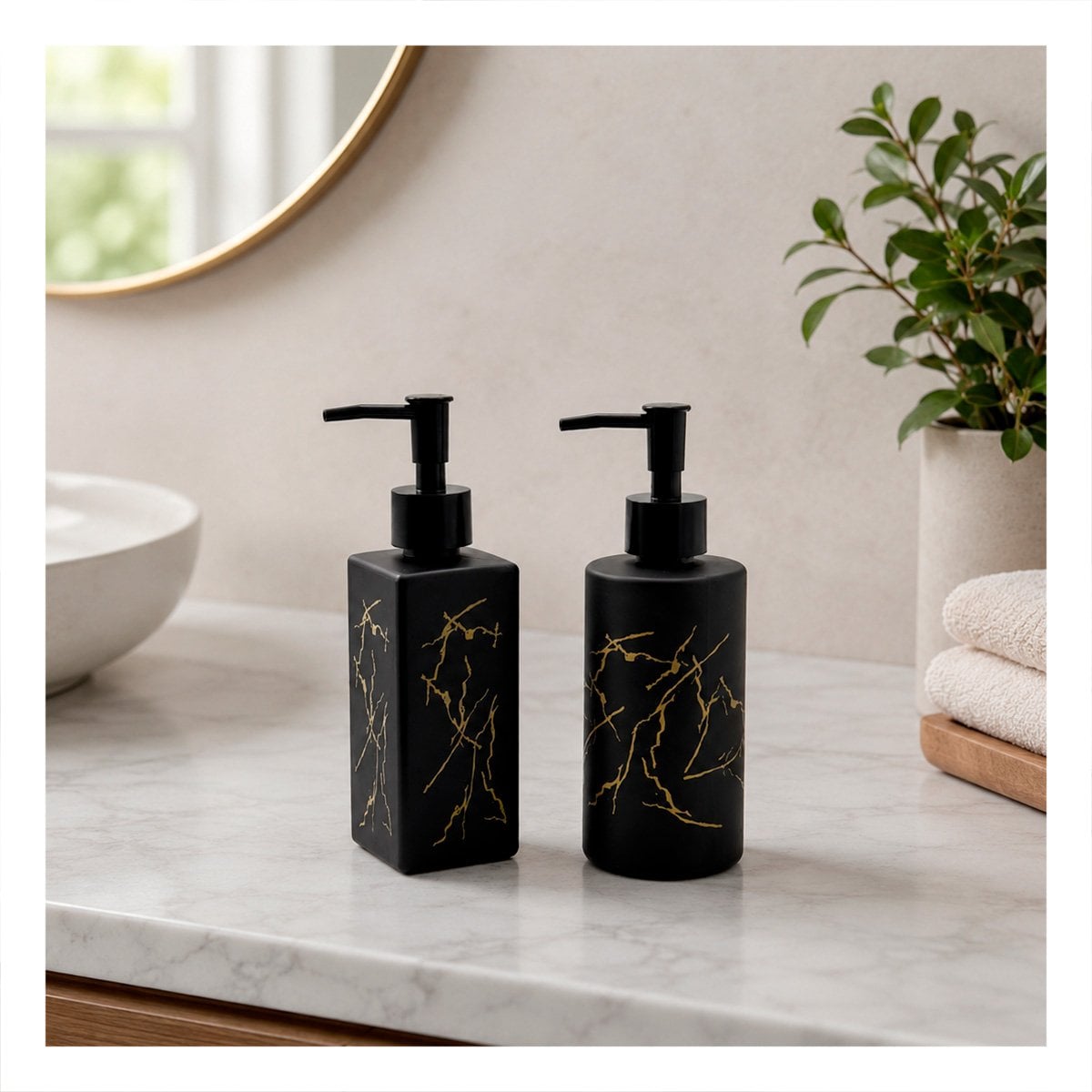 PACK12 EQUIPO 2 ENVASE PARA GEL DE DUCHA COLOR NEGRO CON DIS MARMOL - 2
