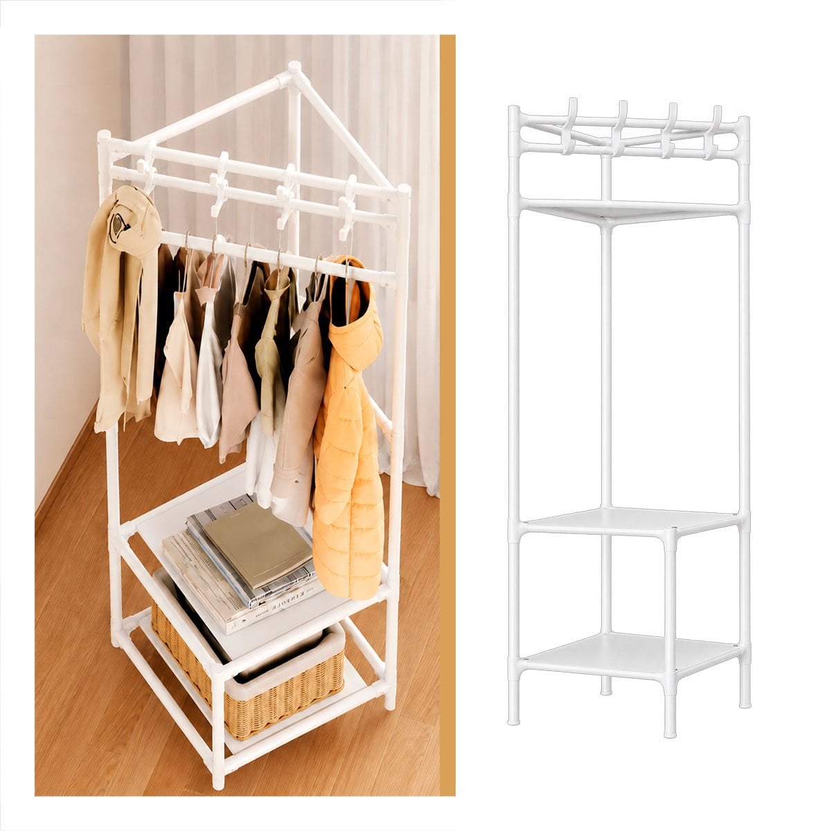 RACK BLANCO ESQUINERO PARA CALZADO CON PERCHERA 177X41CM DE 2 NIVELES Y LIGAS REGALO - 1