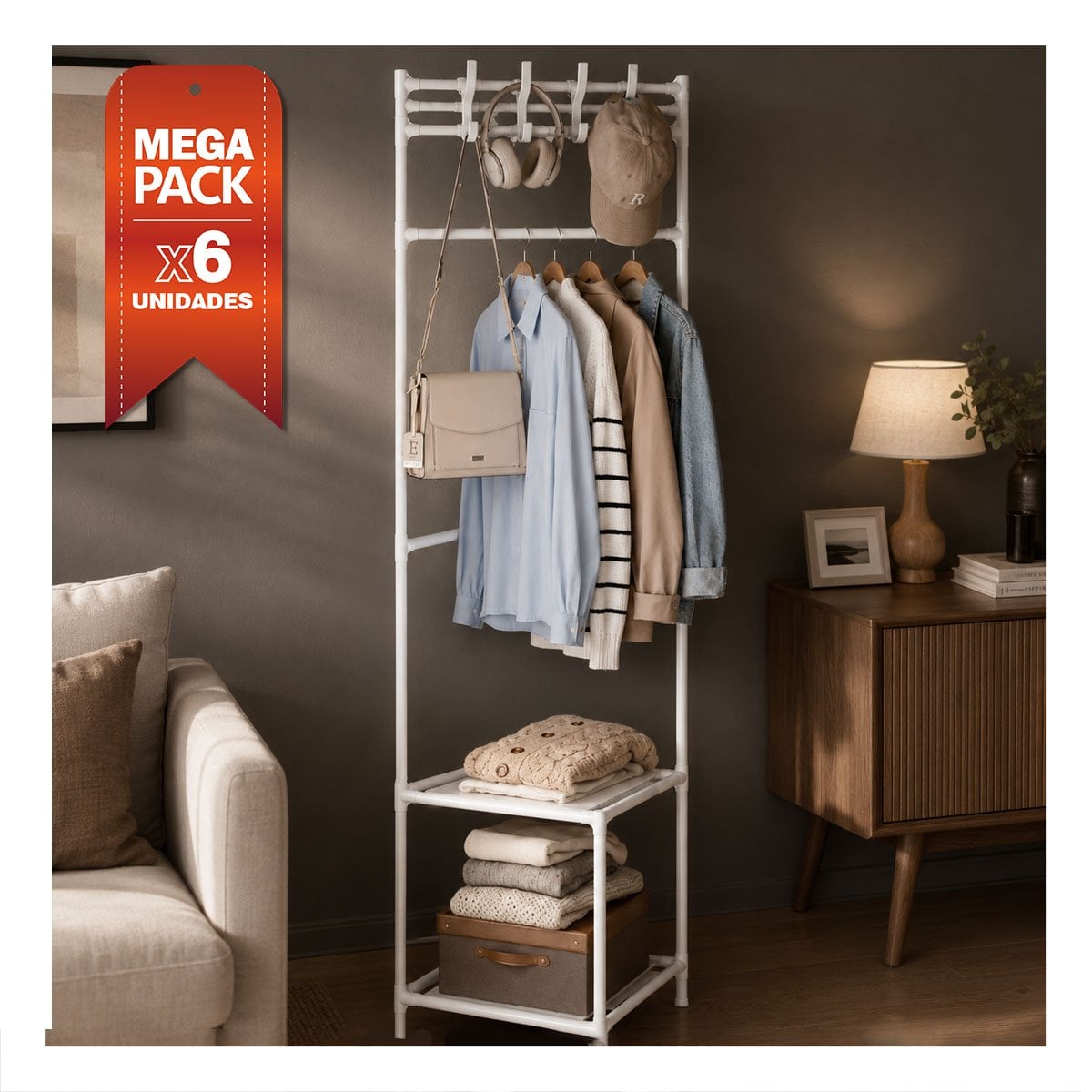 PACK6 ZAPATERA CON 2 NIVELES BLANCO PARA CALZADO Y PERCHERA ESQUINERO 177X41CM YPAPEL REGALO - 1