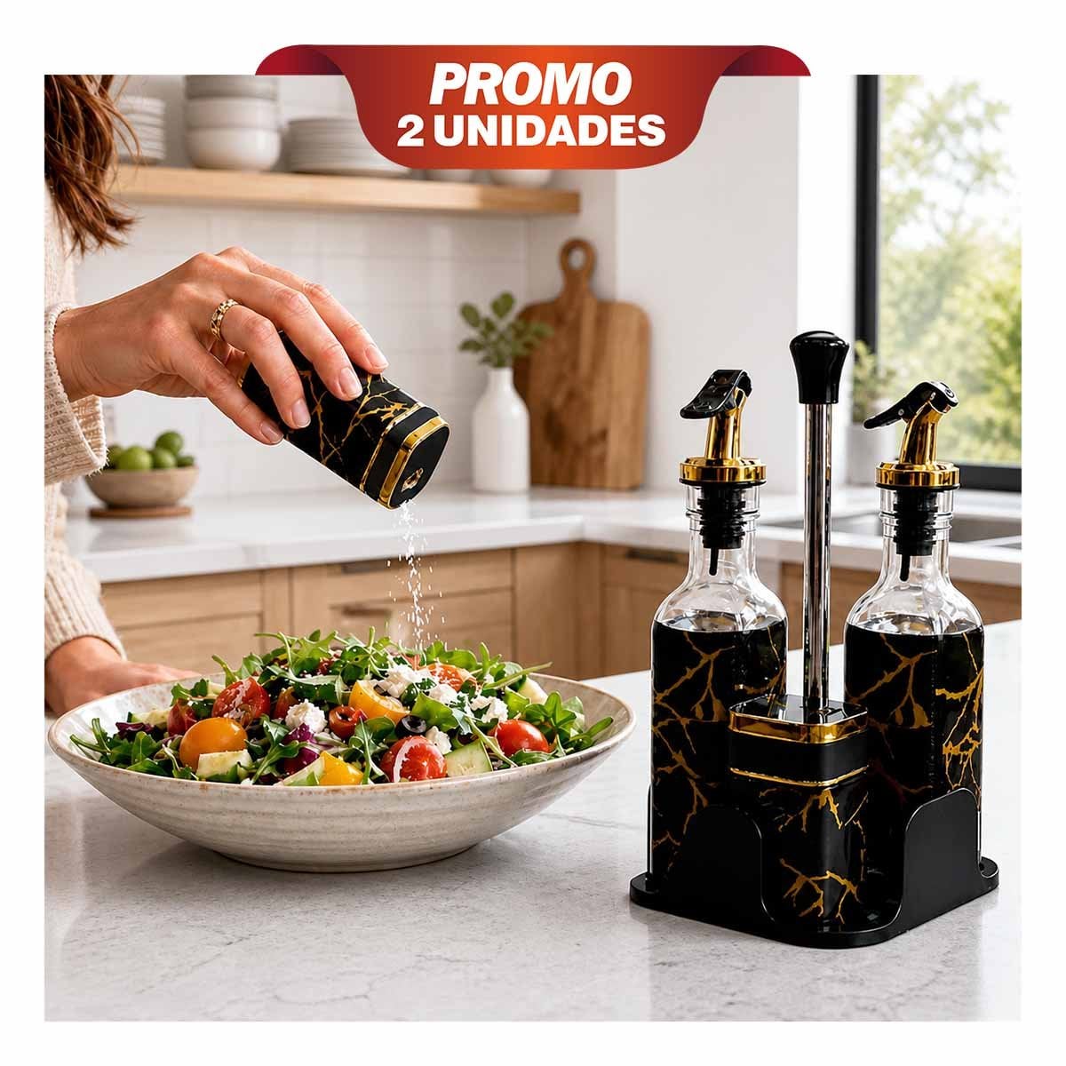 PACK2 JUEGO PORTA ESPECIAS CON BASE DIS MARMOL NEGRO PARA MESA YREGALO STICKER - 1