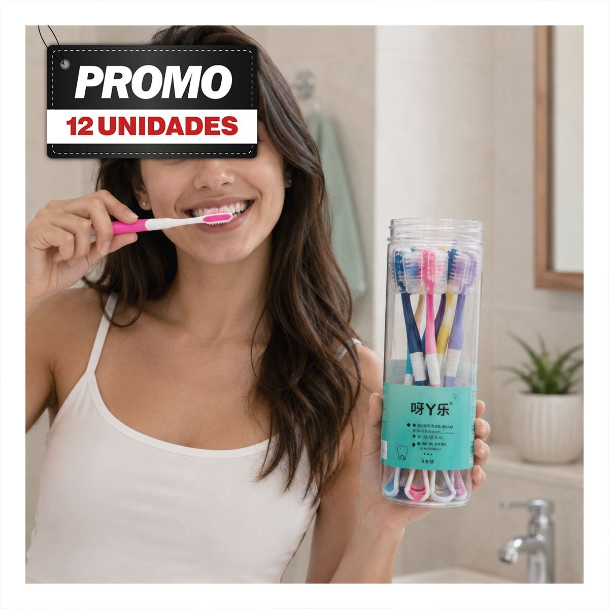 PACK12 SET 8 CEPILLOS DE DIENTES CON LIMPIADOR LENGUA ESTUCHE MULTICOLOR YPAPEL REGALO - 1