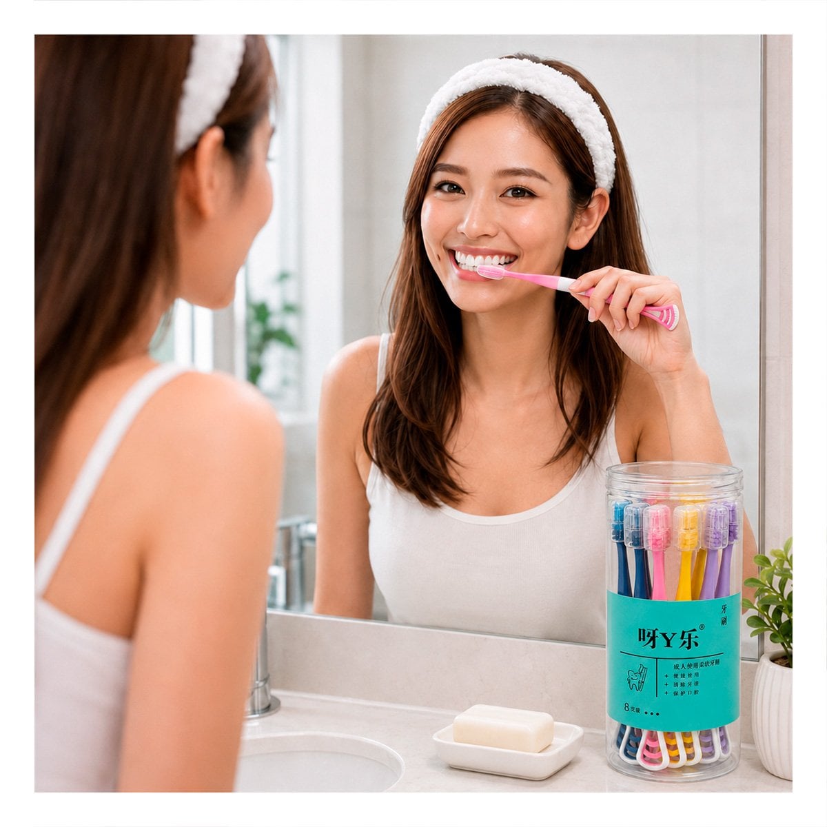 PACK12 SET 8 CEPILLOS DE DIENTES CON LIMPIADOR LENGUA ESTUCHE MULTICOLOR YPAPEL REGALO - 2