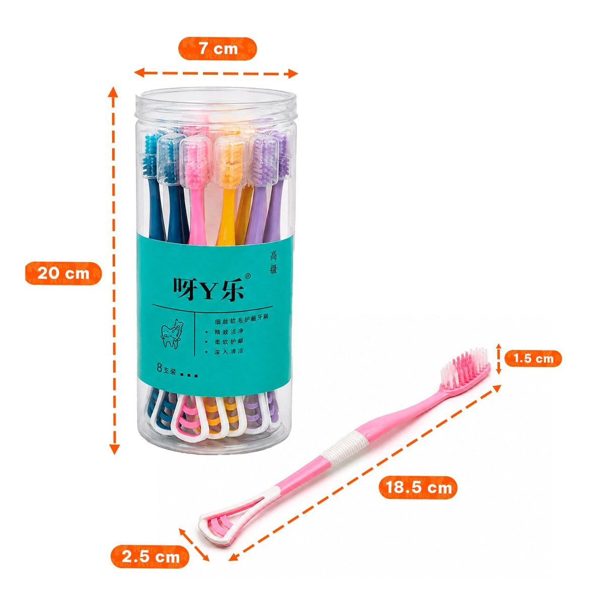 KIT 8 CEPILLOS PARA LIMPIEZA BUCAL CON LIMPIADOR LENGUA MULTICOLOR - 2