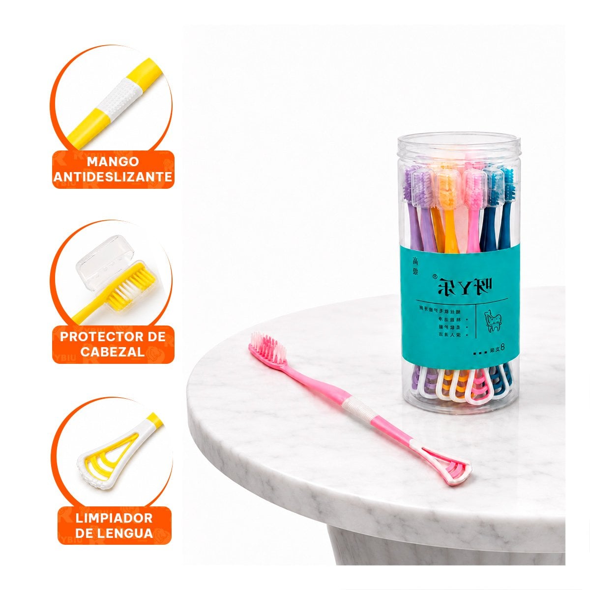 KIT 8 CEPILLOS PARA LIMPIEZA BUCAL CON LIMPIADOR LENGUA MULTICOLOR - 4