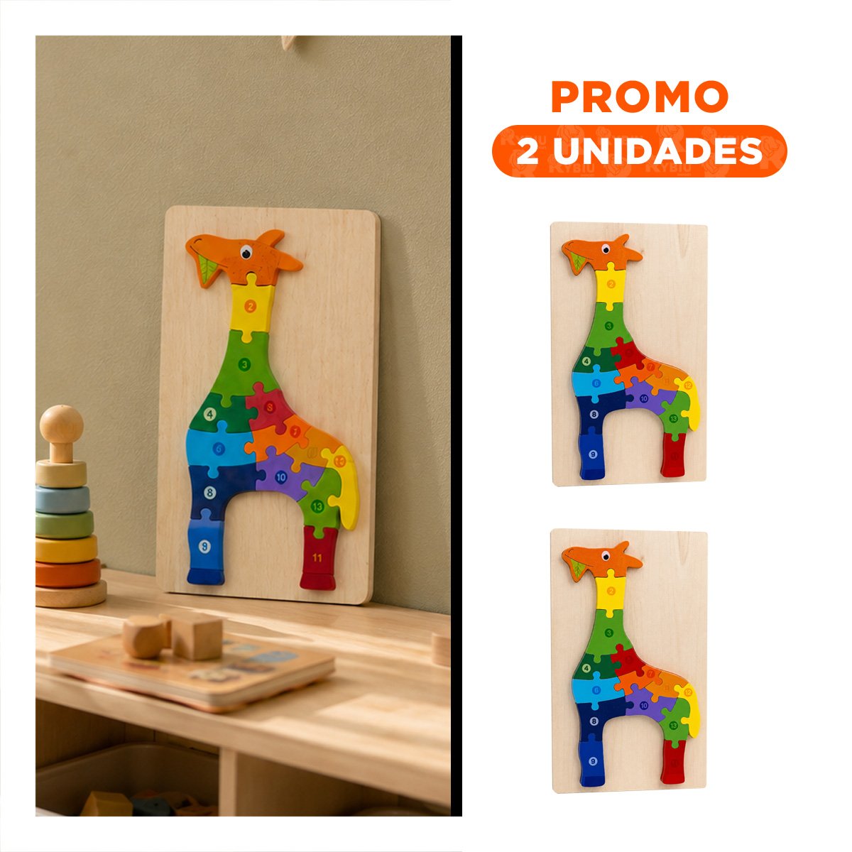 PACK2 ROMPECABEZAS INFANTIL DE APRENDIZAJE CON JIRAFA MULTICOLOR 18X30CM YREGALO STICKER - 1