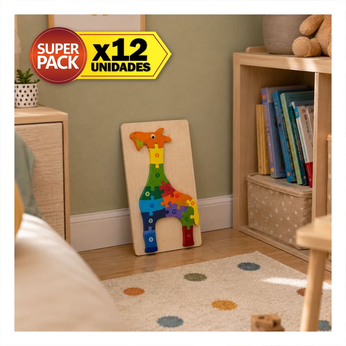 PACK12 JUEGO DE ENCAJE JIRAFA NUMEROS MULTICOLOR INFANTIL 18X30CM YPAPEL REGALO - 1