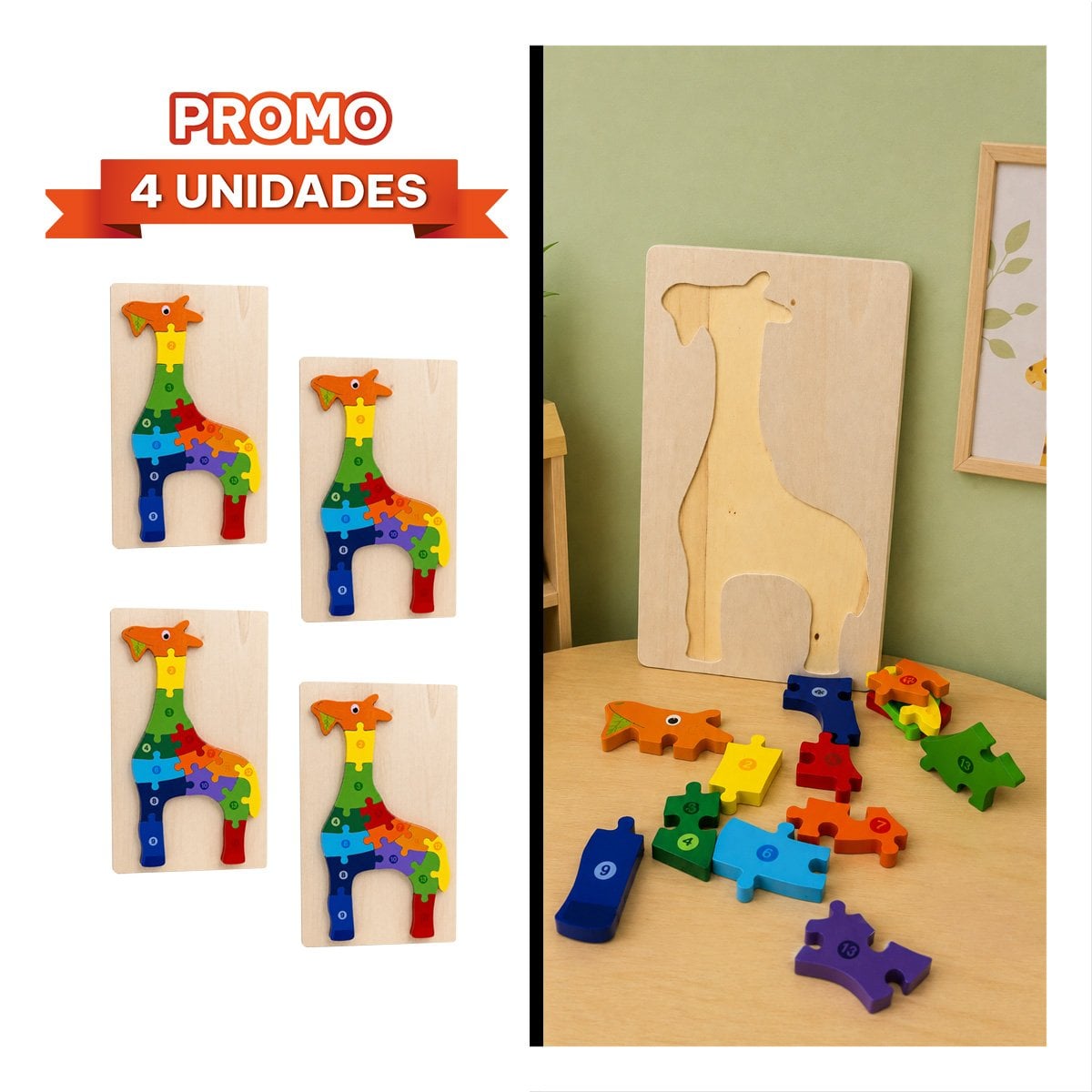 PACK4 ROMPECABEZAS DE HABILIDAD INFANTIL CON PIEZAS NUMERICAS 18X30CM YREGALO STICKER - 1