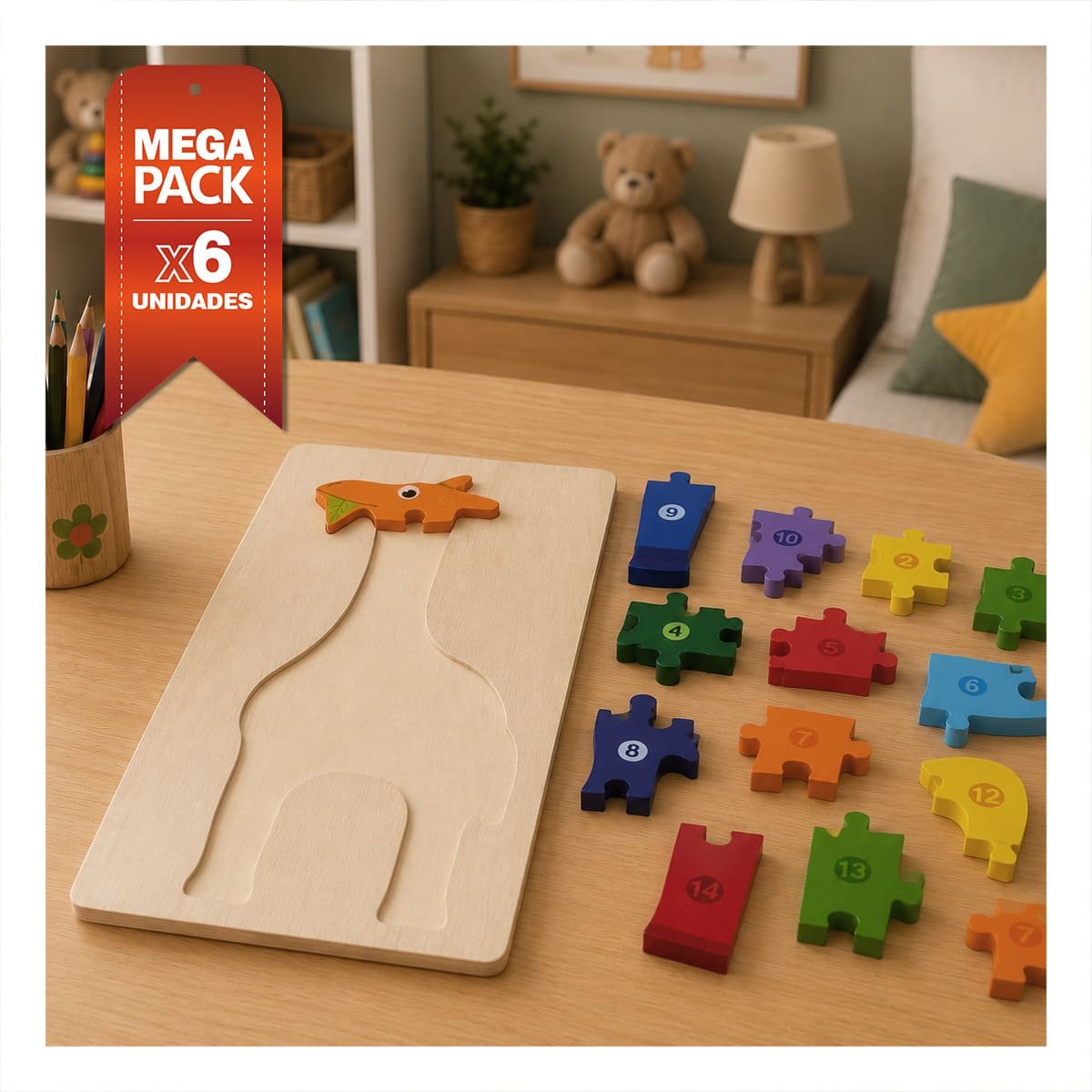 PACK6 JUEGO DE COORDINACION INFANTIL CON JIRAFA NUMERICA 18X30CM YPAPEL REGALO - 1