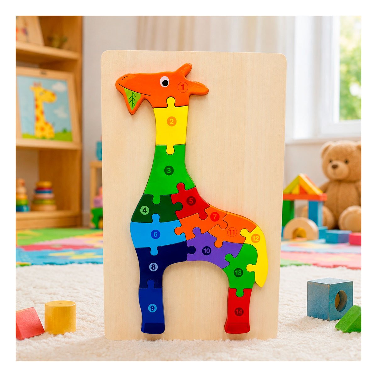 PACK6 ROMPECABEZAS ANIMAL JIRAFA PARA APRENDIZAJE INFANTIL MULTICOLOR 18X30CM YREGALO STICKER - 3