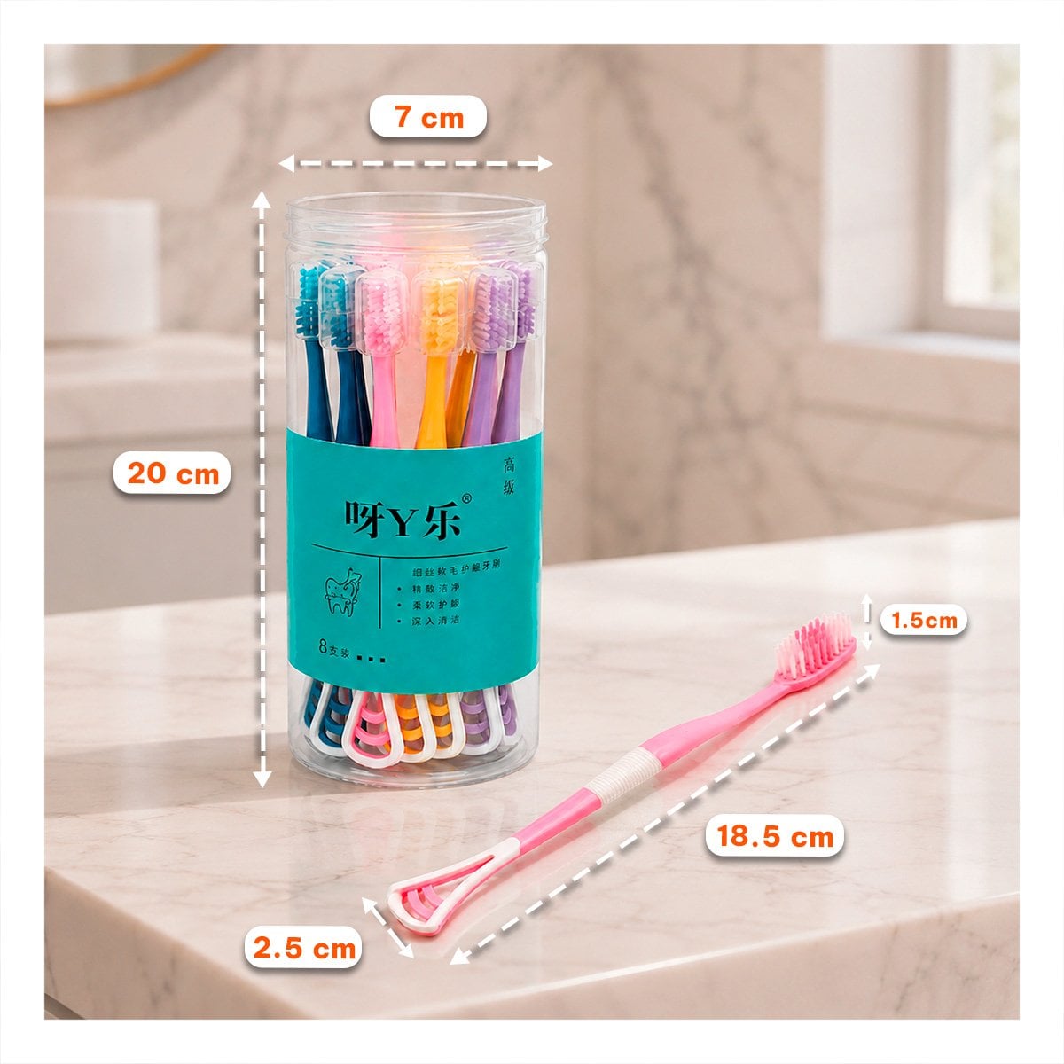 PACK12 JUEGO 8 CEPILLOS DE DIENTES CON LIMPIADOR LENGUA ESTUCHE MULTICOLOR YREGALO STICKER - 3