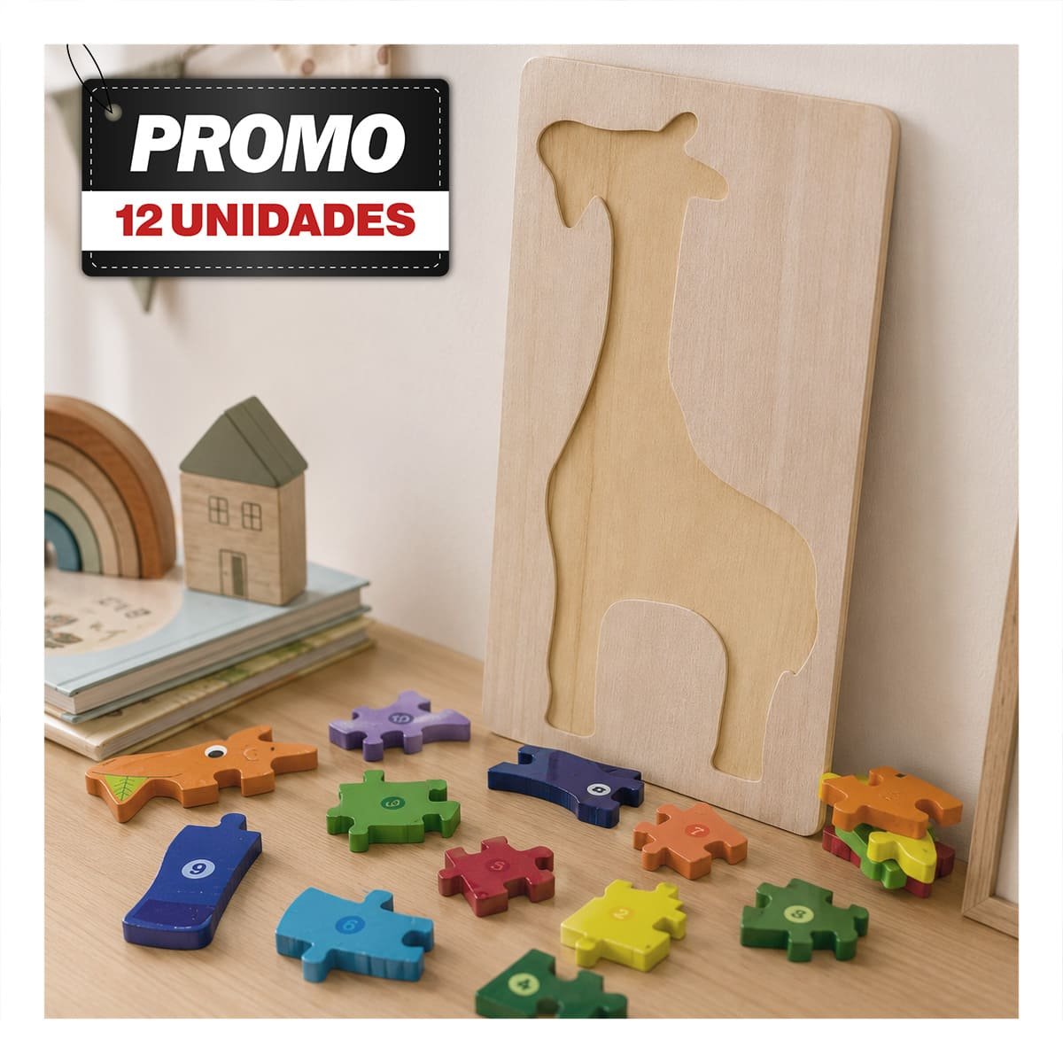 PACK12 PUZZLE JIRAFA NUMEROS MULTICOLOR EDUCATIVO PARA NIÑOS 18X30CM - 1