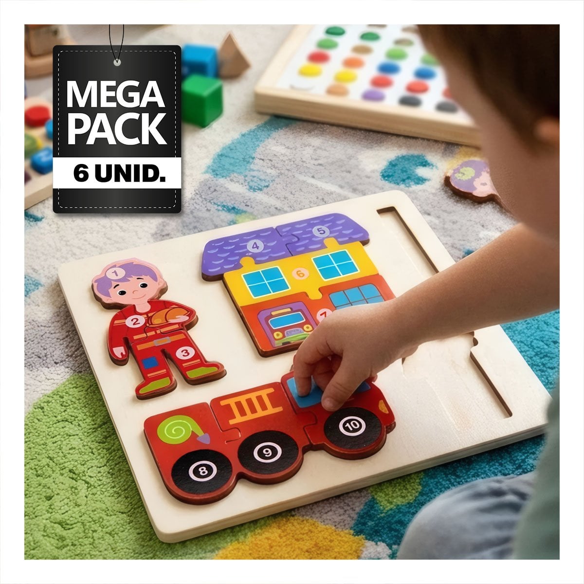 PACK6 PUZZLE DE APRENDIZAJE CON NUMEROS Y BOMBERO Y ELEMENTOS MULTICOLOR 22,5CM - 1